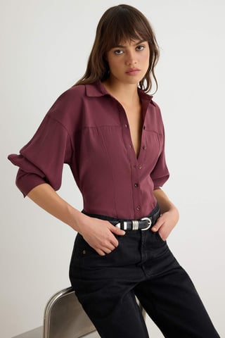 TRENDYOLMİLLA Women's Purple Plain Long Slim fit Shirts