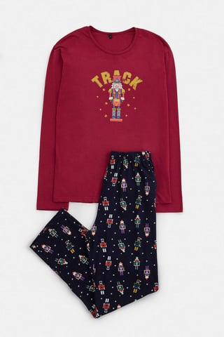 TRENDYOL MAN Men's Burgundy Christmas Long Regular fit Pajama Sets