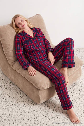TRENDYOLMİLLA Women's Red Plaid Long Regular fit Pajama Sets