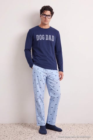 TRENDYOL MAN Men's Dark blue Slogan Long Regular fit Pajama Sets