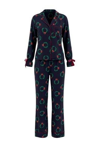 TRENDYOLMİLLA Women's Dark blue Christmas Long Regular fit Pajama Sets