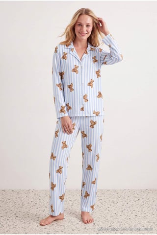 TRENDYOLMİLLA Women's 2 Pack Blue Graphic Long Regular fit Pajama Sets