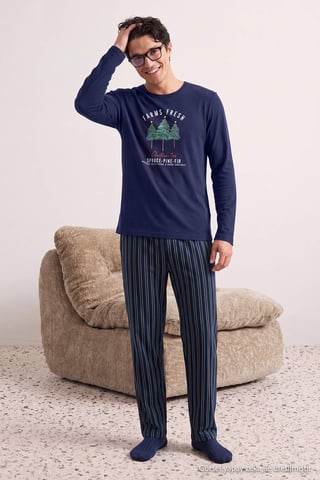 TRENDYOL MAN Men's Dark blue Christmas Long Regular fit Pajama Sets