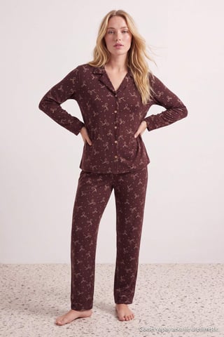 TRENDYOLMİLLA Women's 2 Pack Brown Graphic Long Regular fit Pajama Sets
