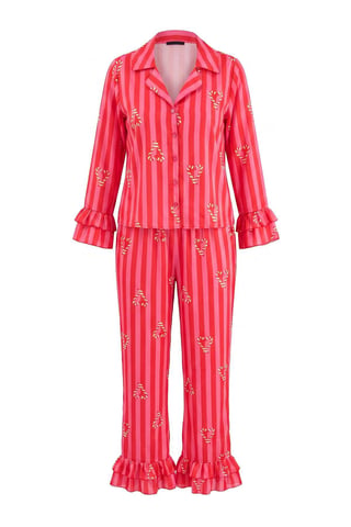 TRENDYOLMİLLA Women's Pink Christmas Long Regular fit Pajama Sets