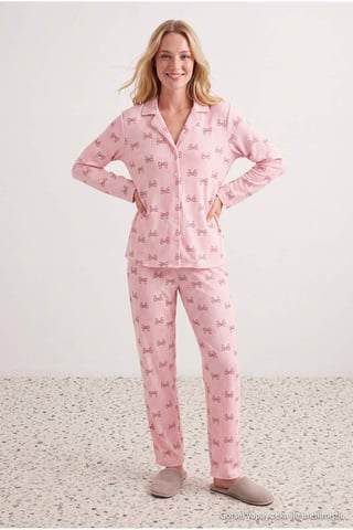 TRENDYOLMİLLA Women's 2 Pack Pink Graphic Long Regular fit Pajama Sets