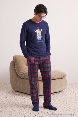 TRENDYOL MAN Men's Dark blue Plaid Long Regular fit Pajama Sets