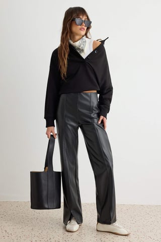 TRENDYOLMİLLA Women's Black Plain Flare Normal waist Trousers
