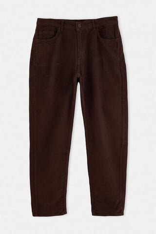TRENDYOL MAN Men's Brown Plain Straight Normal waist Trousers