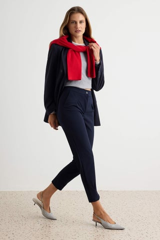 TRENDYOLMİLLA Women's Dark blue Plain Carrot pants Normal waist Trousers