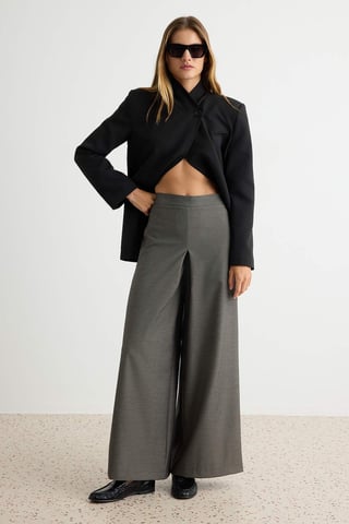 TRENDYOLMİLLA Women's Gray Plain Wide Leg High Waist Trousers