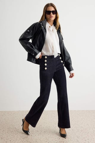 TRENDYOLMİLLA Women's Dark blue Plain Straight Normal waist Trousers