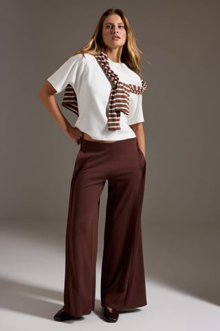 TRENDYOLMİLLA Women's Brown Plain Wide Leg Normal waist Trousers