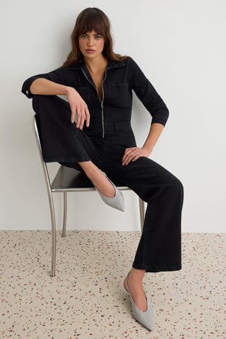 TRENDYOLMİLLA Women's Black Plain Long Regular fit Jumpsuits