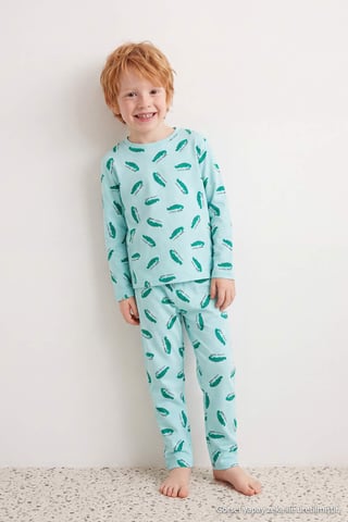 TRENDYOLKIDS Boys Green Graphic Long Regular fit Pajama Sets