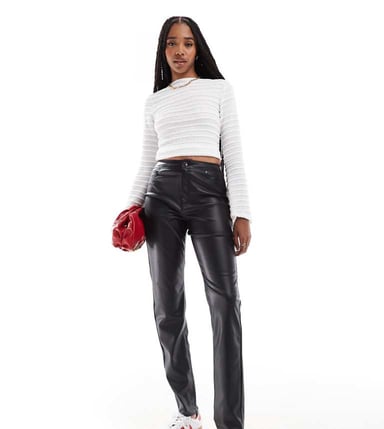 Vero Moda Tall leather look cigarette trouser in black