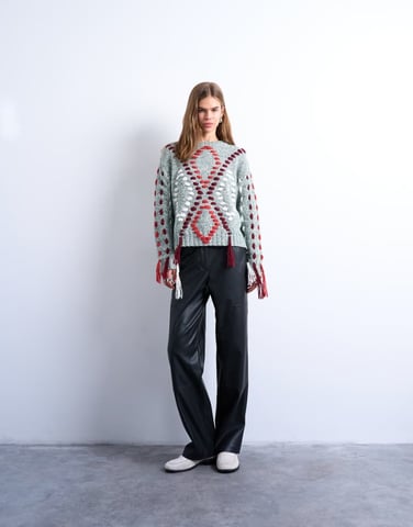 Topshop western patch detailed faux leather trouser in black