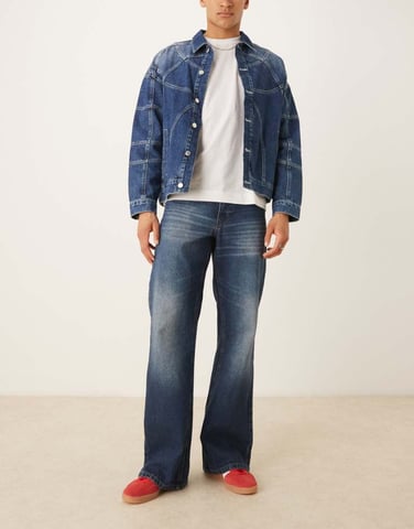 ASOS DESIGN wide flare jeans with tint in dark wash blue
