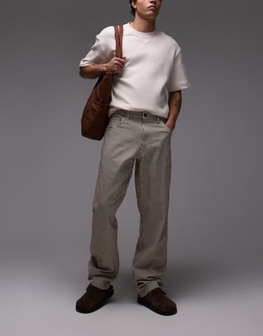 Dickies garyville regular fit hickory stripe trousers in cappuccino brown