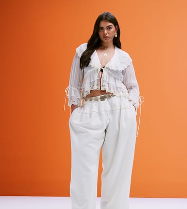 ASOS DESIGN Curve super oversized laundered trousers with seam detail in washed white