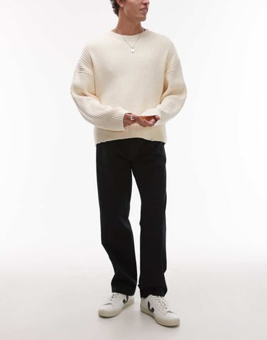 ARKET relaxed fit trousers with flat front in black