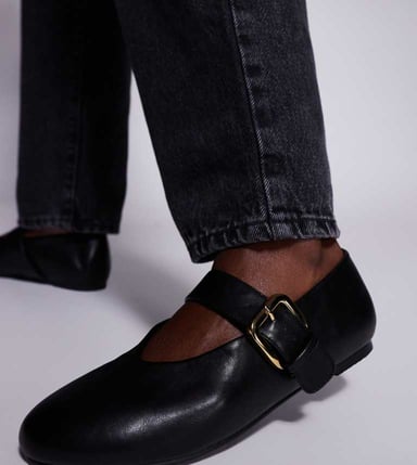 Public Desire Wide Fit buckle detail ballet flats in black