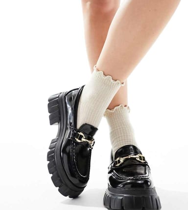 ASOS DESIGN Wide Fit Magnus chunky loafers in black patent