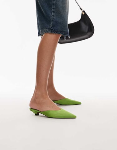 Topshop Dakota court kitten heel shoe in green satin