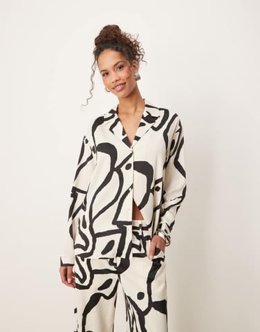 AWARE oversized satin shirt co-ord in mono print