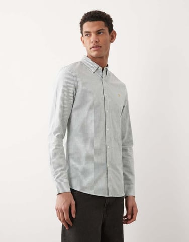 Farah Brewer stripe long sleeve shirt in green and white