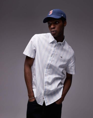 Tommy Jeans linen shirt in light blue and white stripe