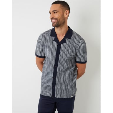 Men's Threadbare Ryeland Collared Short Sleeve Shirt in Navy