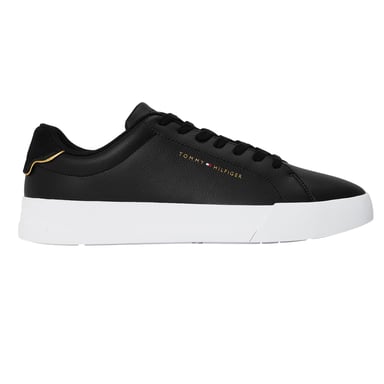 Tommy Hilfiger Mens Pebble Grain Court Leather Trainers (Black/Gold)