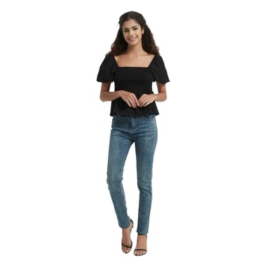 Be You Womens/Ladies Plain Square Neck Puff Sleeve Blouse (Black)