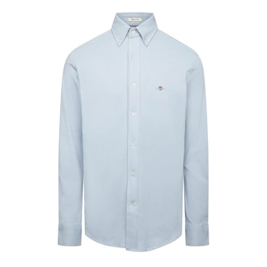 Gant Mens Pique Regular Long-Sleeved Shirt (Blue)