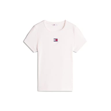 Tommy Jeans Womens/Ladies Badge Ribbed Regular T-Shirt (Antique White)