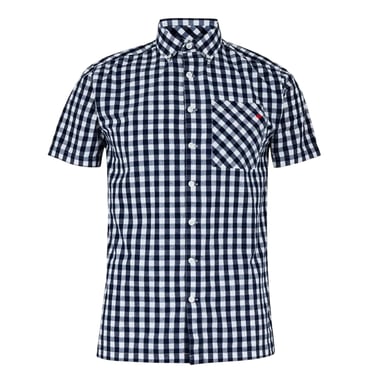 Lee Cooper Mens Gingham Check Short-Sleeved Shirt (Navy/White)