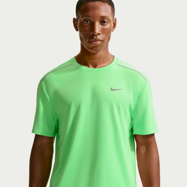 Nike Mens Miler Swoosh Reflective Detail T-Shirt (Green/Silver)
