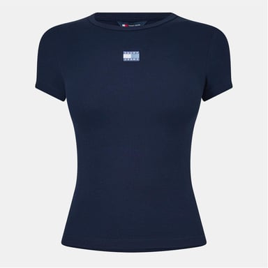 Tommy Jeans Womens/Ladies Badge Ribbed Regular T-Shirt (Night Navy)
