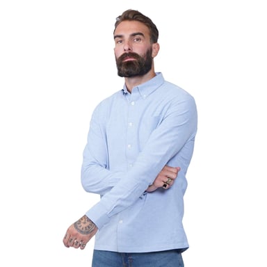 Firetrap Mens Basic Oxford Cotton Button-Down Shirt (Blue)
