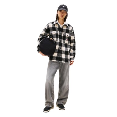 Tommy Jeans Mens Check Plaid Flannel Chest Pocket Overshirt (Red/Black)