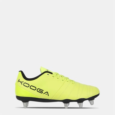 KooGa Mens Power SG Leather Rugby Boots (Yellow/Black)