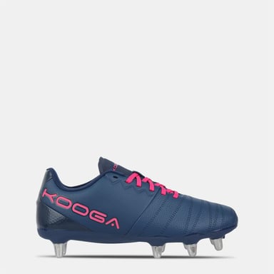 KooGa Mens Power SG Leather Rugby Boots (Navy/Pink)