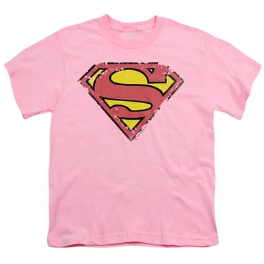 Superman Childrens/Kids Distressed Shield T-Shirt (Pink)