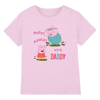Peppa Pig Girls Muddy Puddles With Daddy Cotton T-Shirt (Light Pink)