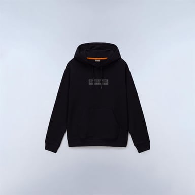 Napapijri Mens Box Logo Cotton Loose Fit Hoodie (Black/Grey)