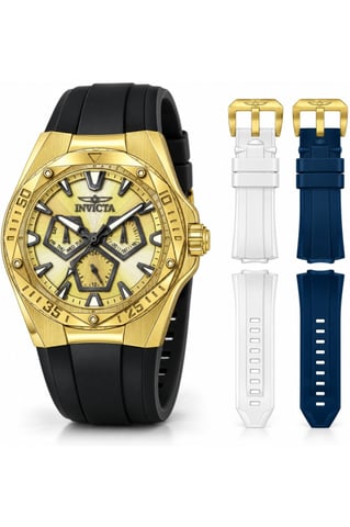Invicta Speedway 51131 Men's Watch - Quartz Movement - Stainless Steel with Gold Dial - 45 mm - With Extra Straps