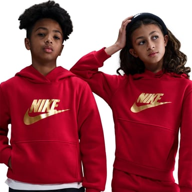 Nike Childrens/Kids Text Logo Pullover Hoodie (University Red)