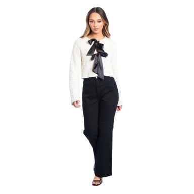 Be You Womens/Ladies Bow Sequin Relaxed Fit Long-Sleeved Blouse (Cream)