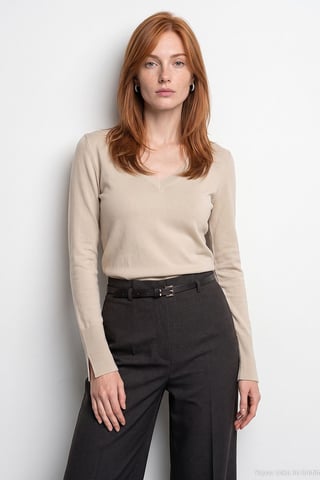Women's V-Neck Knit Sweater With Side Slit